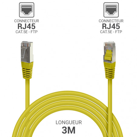 Câble Réseau Ethernet RJ45 Cat 5e FTP blindé jaune 3m