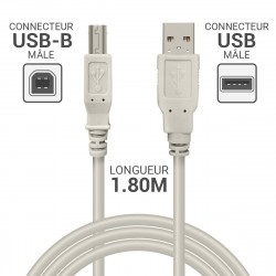Câble imprimante USB-A mâle vers USB-B mâle 1,80 m Gris