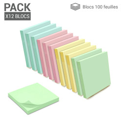 Bloc note repositionnable Pastel 100 feuilles 75x75mm Pack de 12