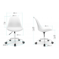 Chaise Bureau Scandinave à roulettes, hauteur réglable Lot de 4 Blanc