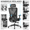Fauteuil de Bureau soutien lombaire et accoudoirs réglables noir