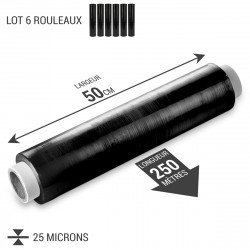 Pack 6 Films palette noir 50cm x 250m 25 microns étirable