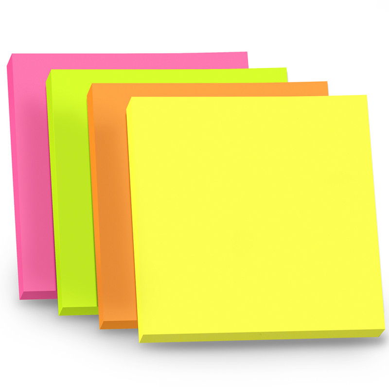 Notes autocollantes couleurs vives néon 4 blocs de 100 notes 75x75mm