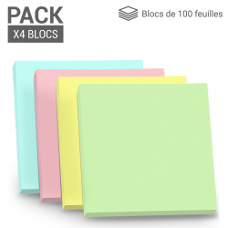 Bloc note reposition Pastel 400 feuilles 75x75mm 4 blocs 100 feuilles