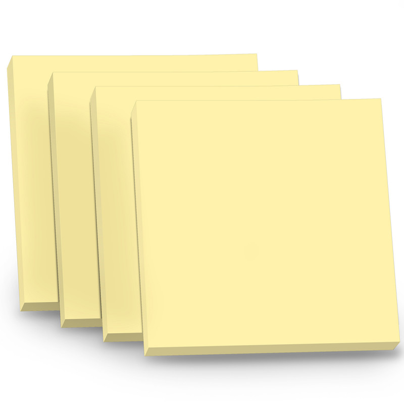 Notes repositionnables carrées jaunes 4x100 feuilles 75x75mm