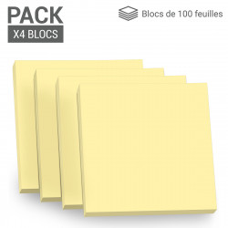 Notes repositionnables carrées jaunes 4x100 feuilles 75x75mm