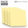 Notes repositionnables carrées jaunes 4x100 feuilles 75x75mm
