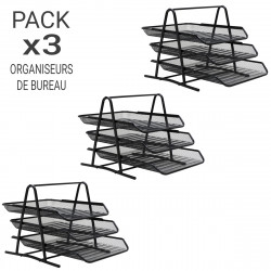 Lot de 3 Organisateurs de Bureau métal ajouré Noir 3 Corbeilles