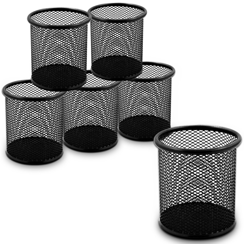 Lot de 6 Pots à Crayons en Métal maillé Noir - Organisation bureau