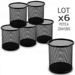 Lot de 6 Pots à Crayons en Métal maillé Noir - Organisation bureau