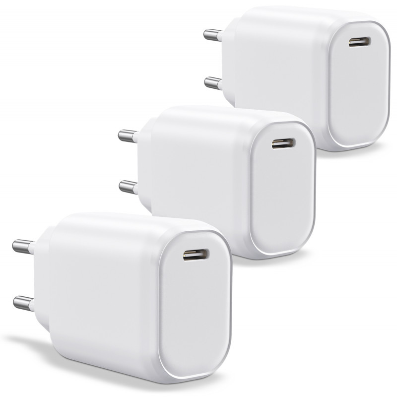 lot de 3 chargeurs secteurs usb c  20w