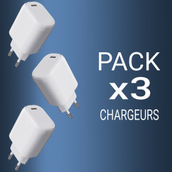 Pack 3 Chargeurs Rapides USB-C 20W QC 3.0+PD Blanc avec Puce IC 