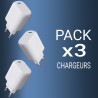 Pack 3 Chargeurs Rapides USB-C 20W QC 3.0+PD Blanc avec Puce IC 