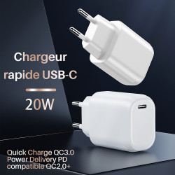 Pack 3 Chargeurs Rapides USB-C 20W QC 3.0+PD Blanc avec Puce IC 
