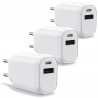 Lot de 3 chargeurs secteur 30w double, avec 1 port usb c et 1 port usb