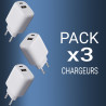 Pack 3 Chargeurs Rapides USB-C 20W QC 3.0+PD Blanc avec Puce IC 
