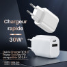 Pack 3 Chargeurs Rapides USB-C 20W QC 3.0+PD Blanc avec Puce IC 