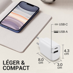 Pack 3 Chargeurs Rapides USB-C 20W QC 3.0+PD Blanc avec Puce IC 