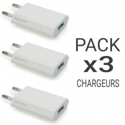 Pack 3 Prises Chargeurs USB Universel sur Secteur, 2 broches Noir