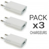 Pack 3 Prises Chargeurs USB Universel sur Secteur, 2 broches Noir