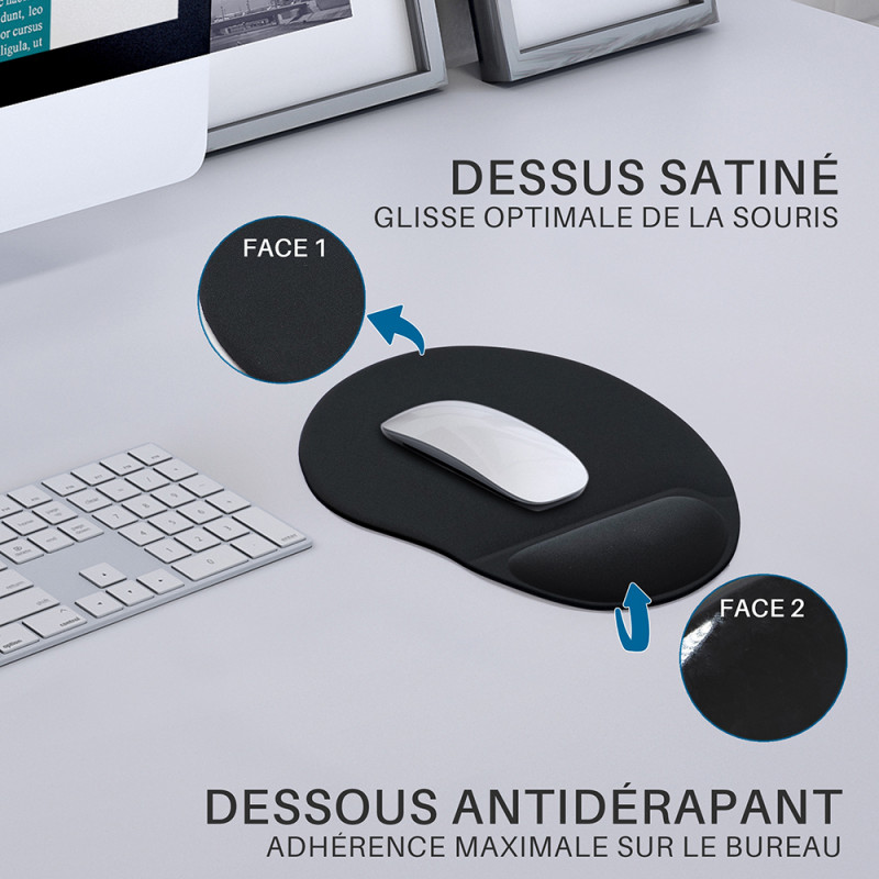 Tapis Souris Avec Repose Poignet Fin Confortable Noir Tapis De Souris Ergonomique Avec Repose-poignet Ultra Fin - Noir, Antidérapant - Confort Optimal Pour Bureau Souris Gaming Sans Fil - Foto 12