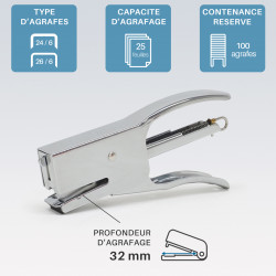 Pince agrafeuse de bureau métal compacte 24/6 - 26/6, 25 feuilles