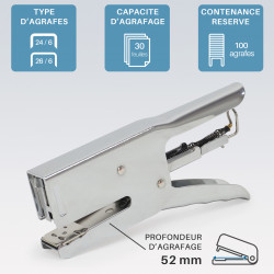 Pince agrafeuse de bureau métal 24/6 - 26/6 - 30 Feuilles