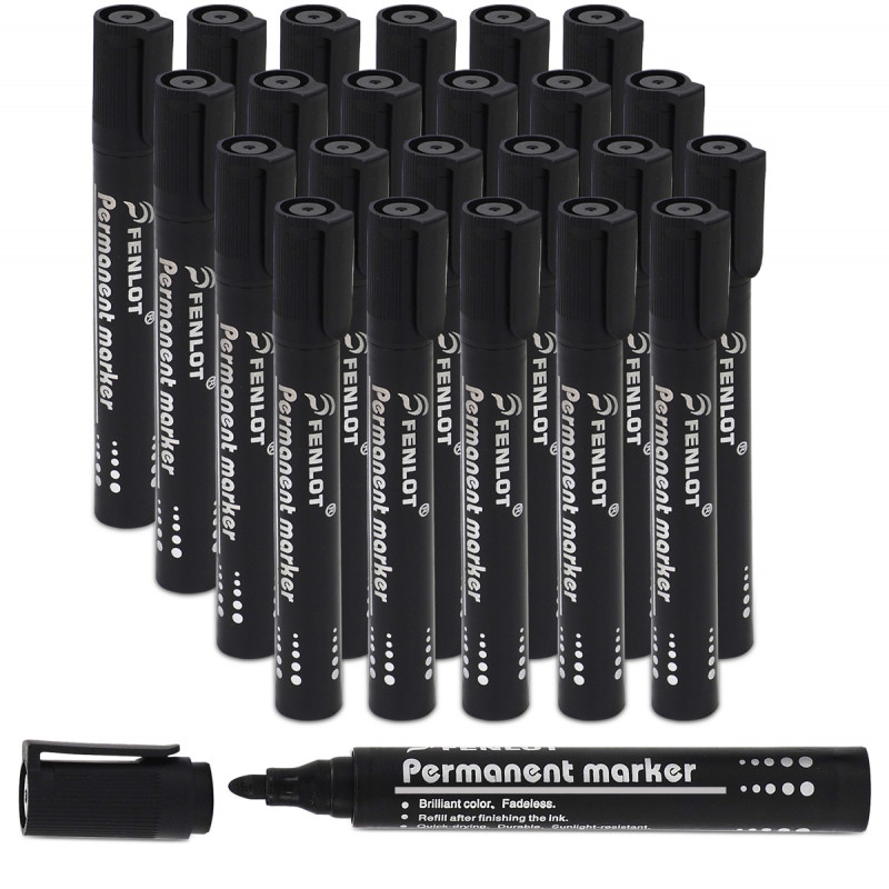 Lot de 24 Marqueurs Permanents Encre indélébile Noirs Pointe Ogive