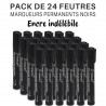 Lot de 24 Marqueurs Permanents Encre indélébile Noirs Pointe Ogive
