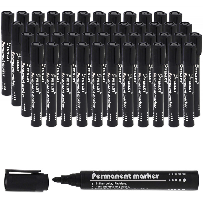Lot de 48 Marqueurs Permanents Encre indélébile Noirs Pointe Ogive