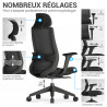 Fauteuil Bureau accoudoirs ajustables et hauteur réglable, noir