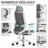 Fauteuil Bureau gris, accoudoirs ajustables et hauteur réglable