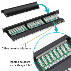 Panneau de brassage noir 19'' 1U 24 ports Cat. 6 blindé