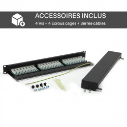 Panneau de brassage noir 19'' 1U 24 ports Cat. 6 blindé
