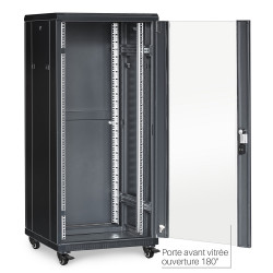 Baie réseau 19 pouces 27U 600x600 Noir, porte vitrée, Livrée montée
