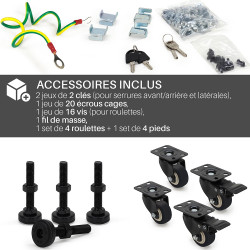 Baie réseau 19 pouces 27U 600x600 Noir, porte vitrée, Livrée montée