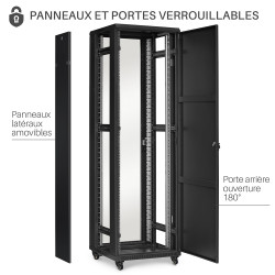 Armoire Réseau 42U 19 Pouces 600x600 Noir - Baie de Brassage Serveur Informatique Montée