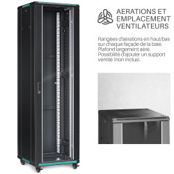 Armoire Réseau 42U 19 Pouces 600x600 Noir - Baie de Brassage Serveur Informatique Montée