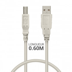 Câble imprimante USB-A mâle vers USB-B mâle 0,60 m Gris