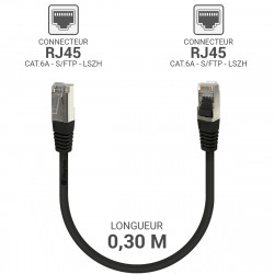 Câble réseau RJ45 Cat. 6a S/FTP LSOH 100% cuivre Noir 0.30m