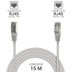 Câble Réseau Ethernet RJ45 Cat 5e FTP blindé gris 15m