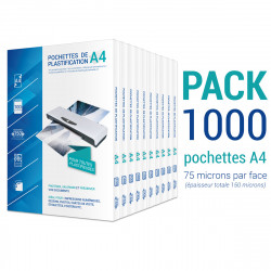 1000 pochettes à plastifier A4 75 microns transparentes