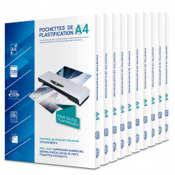 lot de 1000 pochettes de plastification épaisseur 150 microns soit 75 microns par face