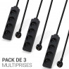 Lot de 3 multiprises électriques 4 prises avec rallonge de 5m, couleur noire