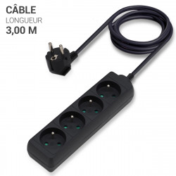Lot de 3 multiprises 4 prises noire câble 3,00m sécurité enfant CE NF