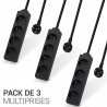Lot de 3 multiprises électriques 4 prises avec rallonge de 1,5m, couleur noire