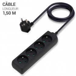 Lot de 3 multiprises 4 prises noire câble 1,50m sécurité enfant CE NF