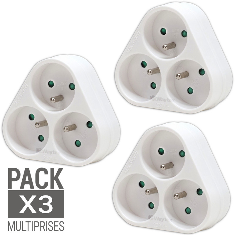 Lot de 3 multiprises 3 prises monoblocs triplites triangle blanc