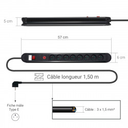Multiprise parasurtenseur interrupteur 8 prises 1.50 m, 3x1,5mm2 noir