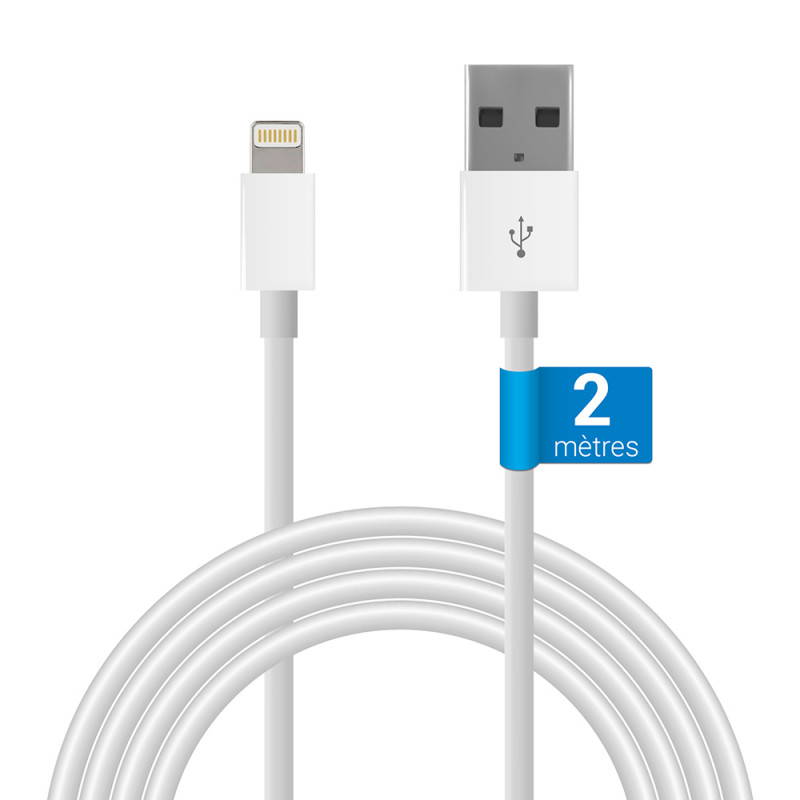 cable chargeur iphone lightning 2m blanc